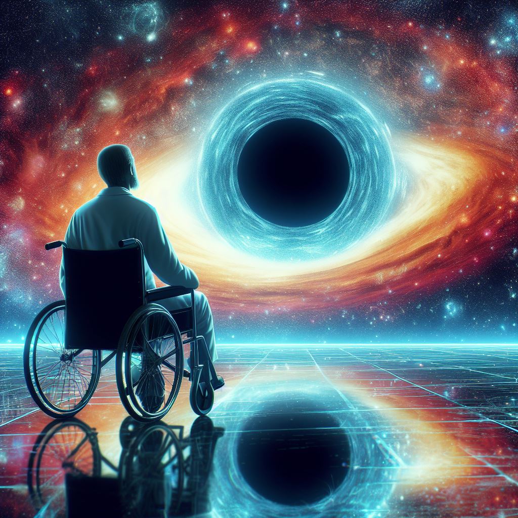 Stephen Hawking doing his research in blackhole